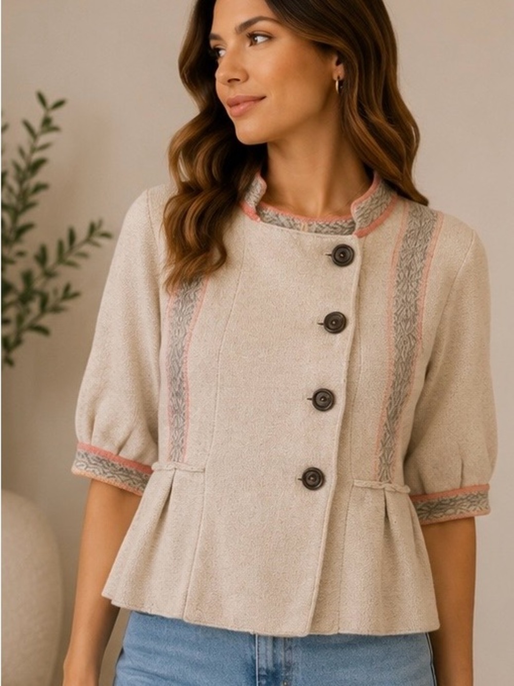 Free People Beige Peplum Sweater